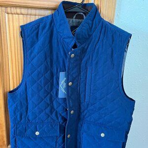 St. John's Bay Men's Quilted Vest with Gray Flannel Lining, Navy Blue, Med, NWT